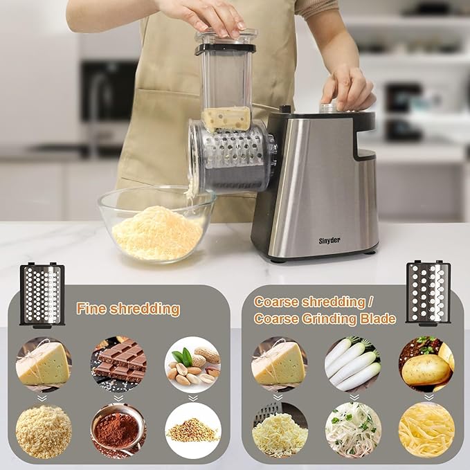 Electric Cheese Grater Upgraded, Salad Maker Machine with 5 Different Shapes of Blades.400W Cheese Shredder,Electric Slicer,Electric Salad Machine for Cheeses, Fruits, Vegetables