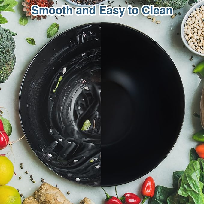 10" Large Salad Bowl with Sealing Lid & Serving Utensils,135Oz, Black Big Bamboo Fiber Salad Serving Bowl with Servers for Mixing/Serving (Silicone Dark Grey Lid)