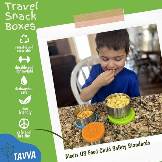 Stainless Steel Lunch Containers for Kids [12oz/ 7oz/ 3oz] - BPA-Free Metal Lunchbox with Leakproof Silicone Lids - Lunch Box for Kids - Small Snack Food Containers with Lids - Dishwasher Safe
