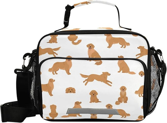 Pfrewn Lunch Box for Kids School Students Golden Retriever Dogs Puppy Insulated Lunch Bag with Shoulder Strap for Office Adults Reusable Cooler Bags Lunch Tote for Girls Boys Teens