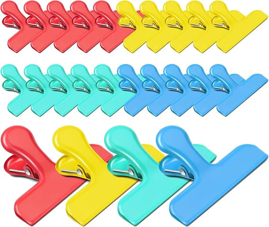 24 Pack Heavy Duty Chip Clips, 3 Inches Stainless Steel Food Sealing Clips for Storage, Kitchen Grip Clamps for Coffee Bags, Snacks - Colorful
