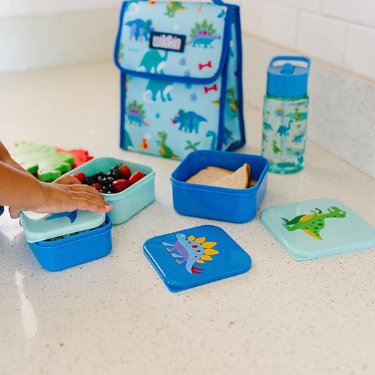 Wildkin Nesting Food Containers for Kids – Stackable, Airtight & Dishwasher Safe - Set of 3 - Dinosaur Land