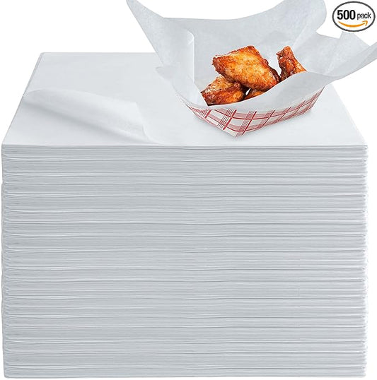 Stock Your Home 12 x 12 Grease Proof Deli Wrapper (500 Pack) - Pre Cut Natural Wax Paper Sheets - Recyclable Food Basket Liners - White Deli Papers For Sandwiches, Lining Wire Food Baskets, Food Trays