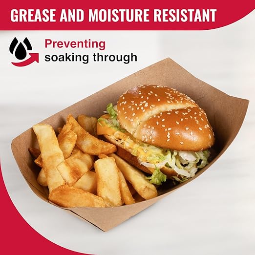 IDL Packaging 3 lb Kraft Paper Food Trays (Pack of 500) - Food-Safe Poly Coated for Extra Moisture Resistance - Proudly Made in USA - Serving Tray for Fries, Burgers, Appetizers