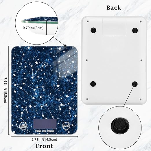 Food Scale Kitchen Digital Scale Food Ounces and Grams Dieting Baking Cooking Waterproof Glass Panels LCD Display,4 Units Scale Tare Function Constellation Dark Blue