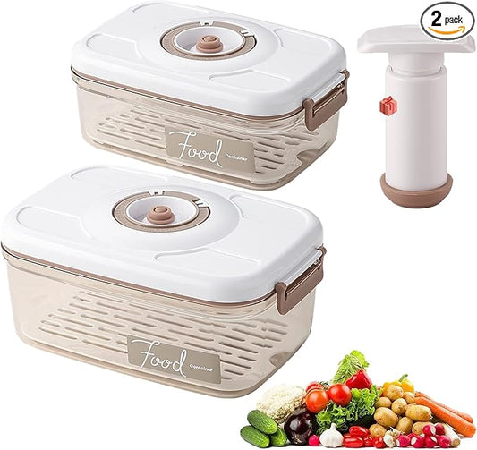 Vacuum Seal Containers - Marinade and Keep Food Fresh with Time Dial, BPA Free, Drainer, Microwave Friendly - 2 Piece Set (5.1Cups+8.9Cups Rectangular)