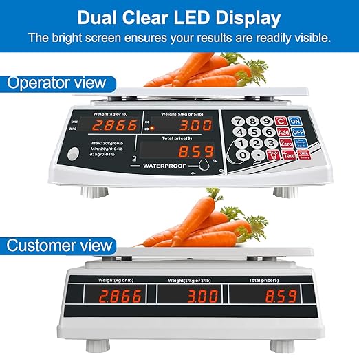 Waterproof Price Computing Scale IP68, 66lb Digital Commercial Food Meat Produce Weight Scale for Farmers Market, Seafood, Rechargeable, Washable, Not for Trade
