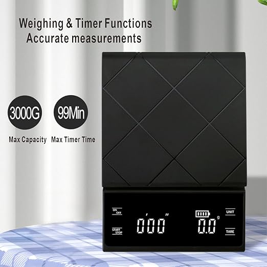 Premium Coffee Scale with Timer, Silicone Pad, 0.1g Accuracy, Multi-Unit Display (g/oz/ml), Perfect for Brewing Precision (Batteries Included)