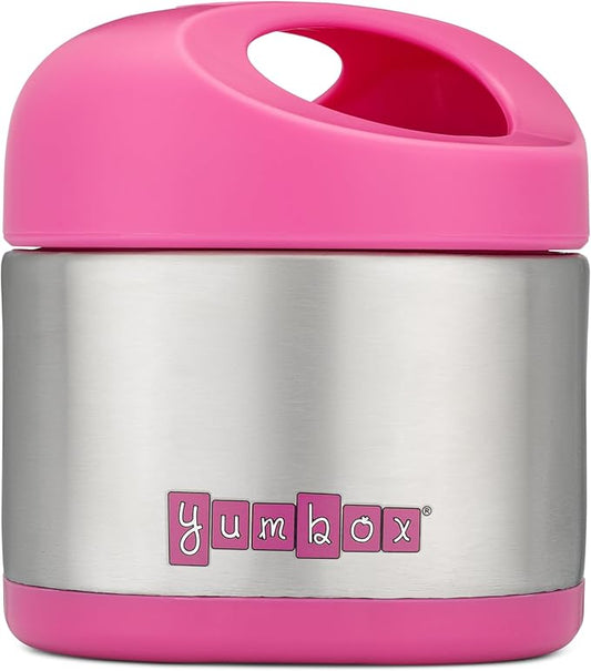 Yumbox Cubi Triple Insulated Stainless Steel Thermal Jar for Hot & Cold Lunches, Kids Size, Easy Open and Carry Handle, Unique Rounded Square Jar and Non-Slip design (Hot Pink)