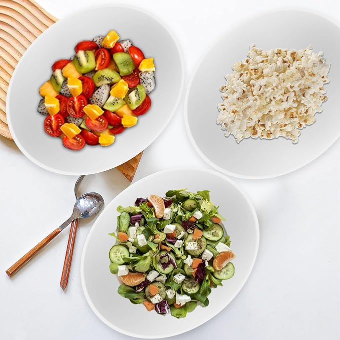 65 OZ Big Bowl Set - Wheat Straw Bowls Unbreakable Salad Bowls Set of 4, Plastic Bowl Reusable for Kitchen, Camping, Party, Popcorn, Microwave & Dishwasher Safe Bowl (White)