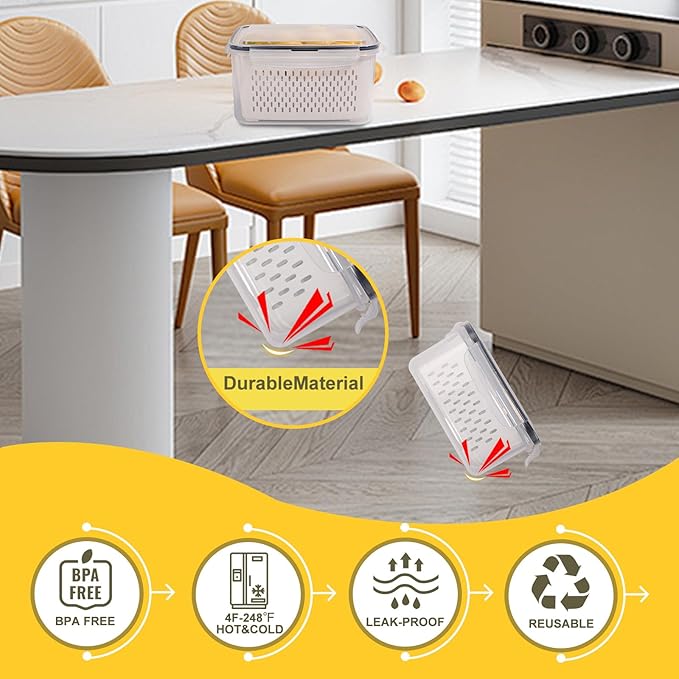 15 PCS Fruit Storage Containers for Fridge with 5 Airtight Lids,5 Removable Colander,5 Food Storage Container,Produce Saver Container Dishwasher Safe Keep Berry Fruit Vegetable Fresh Longer