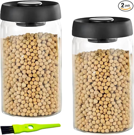 Vacuum Coffee Canister, 40FLOZ×2pcs Airtight Glass Jars Set for Kitchen Pantry,Coffee Bean Storage Container,Perfect for Ground Coffee,Loose Tea,Sugar