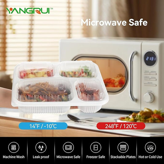 YANGRUI To Go Containers, 40 Pack 34oz White Meal Prep Container BPA Free Shrink Wrap Microwave Safe Reusable Bento Box