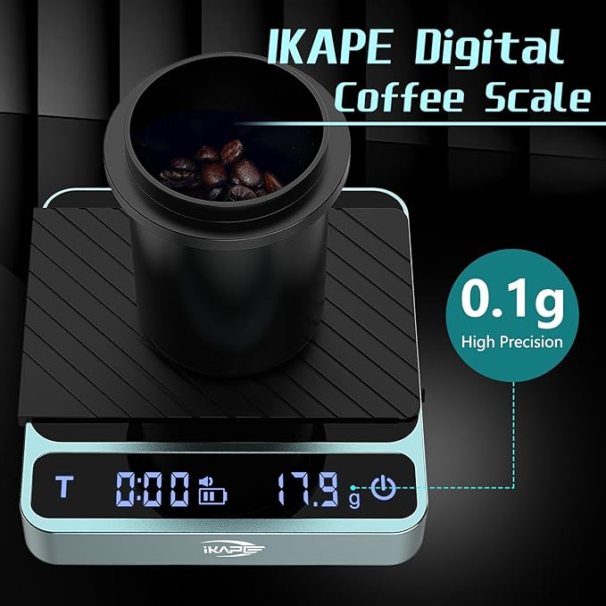 IKAPE Digital Coffee Scale, Premium Aluminium Espresso Scales with Timer, 2kg/0.1g High Precision Rechargeable Drip Espresso Scale with Tare Function, LED Display(Green)
