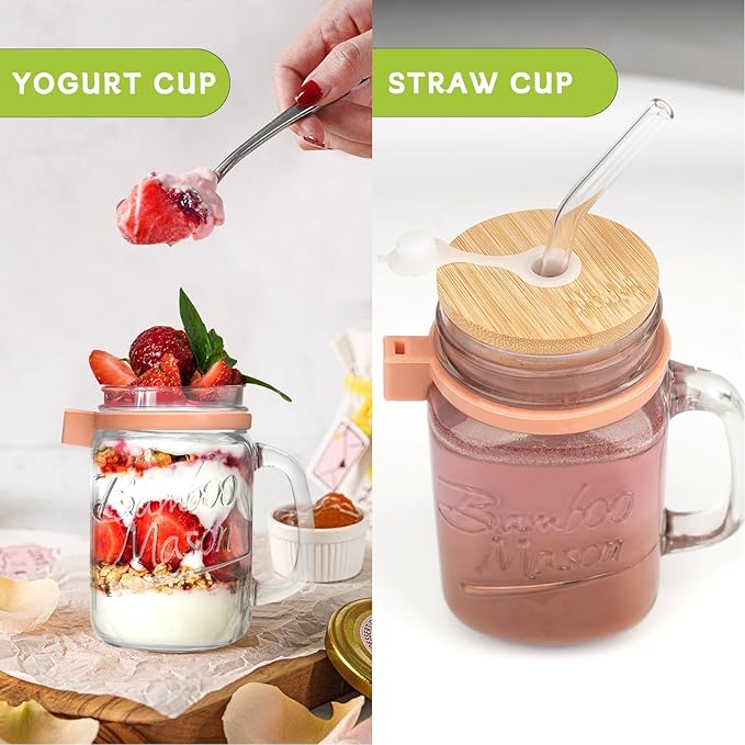 ANOTION Overnight Oats Containers with Lids and Spoons - 16 oz Mason Jars with Handle Set of 6 - Airtight Glass Meal Prep Containers for Oats Overnight, Yogurt Oatmeal Cereal Pudding Cups with Lids