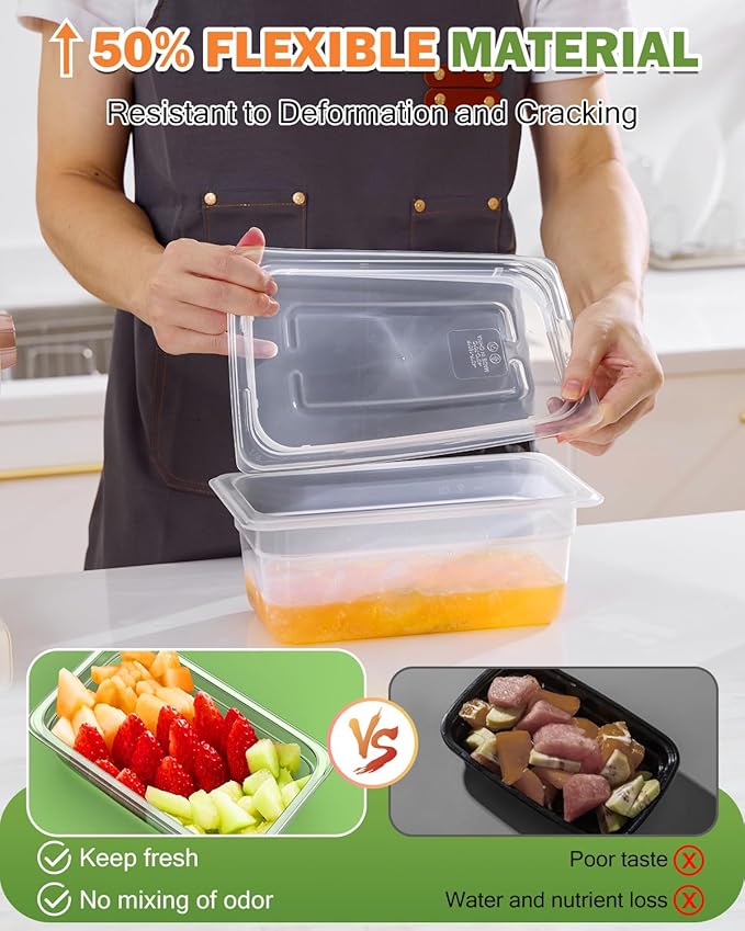 1/3 Size&2.5 Inch Translucent NSF Food Pan: 9 PCS[Total Seal] [Hot&Cold Resistant] Food Storage Containers with Lids, Topping Salad Bar Container (BPA-FREE)