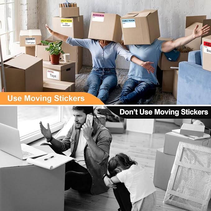 600 Writable Labels - 2' x 3', 20 Color-Coded Home Moving Packing Labels with Fragile, Extra, Heavy Options