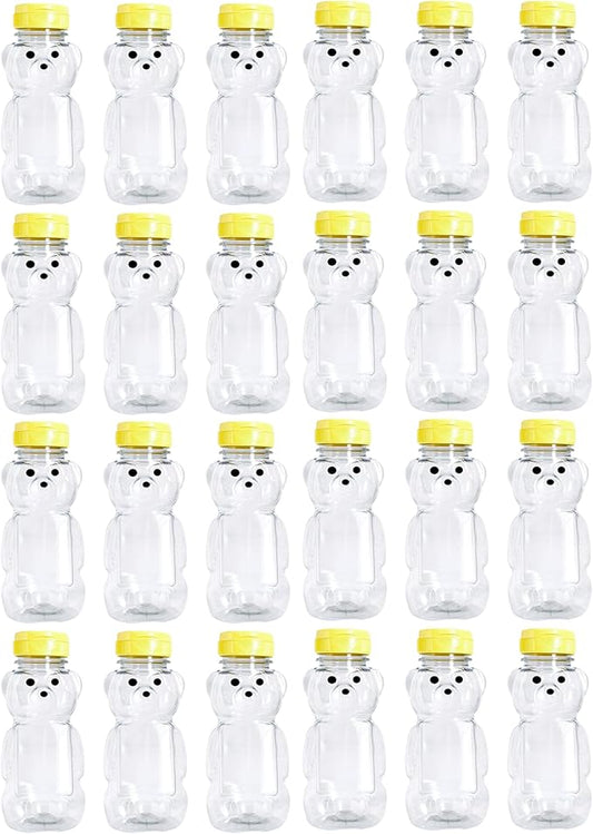24 Pack of 8 Ounce Honey Bears with Sealable Yellow Flip Top Lids (8 oz. Bear, 24pk, Yellow)