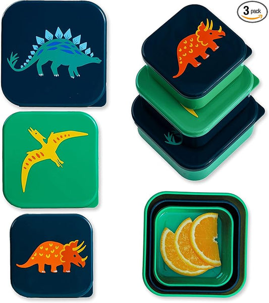 Wildkin Nesting Food Containers for Kids – Stackable, Airtight & Dishwasher Safe - Set of 3 - Jurassic Dinosaurs