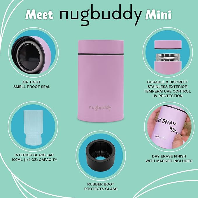 Mini Airtight Storage Container - Vacuum Sealed Insulated w Nested Glass Jar - UV Protection, Temperature Controlled Stainless - Whiteboard Finish w Marker Included - 100 ml (1/4 Oz)