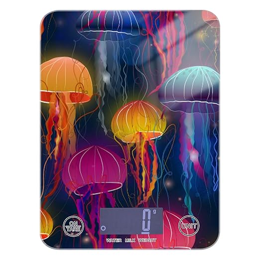 Food Scale Kitchen Digital Scale Food Ounces and Grams Dieting Baking Cooking Waterproof Glass Panels LCD Display,4 Units Scale Tare Function Jellyfish