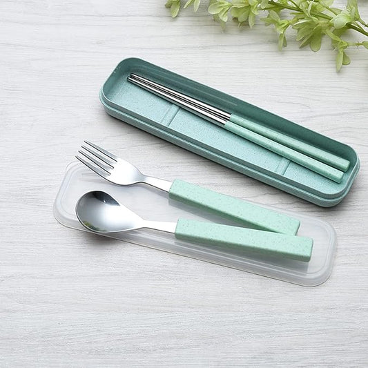 VANRA 3-Piece Children Utensils Set 18/8 Stainless Steel Child Flatware Set Silverware Spoon Fork Chopstick Set with Travel Case for Kids Lunch Box