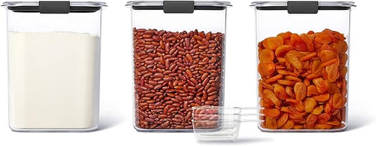Rubbermaid Brilliance BPA-Free Food Storage Containers with Lids Airtight Kitchen and Pantry Organization Set Includes 3 Containers and Scoops Clear 16 cups