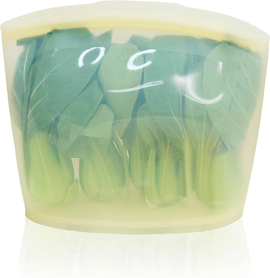 Platinum Silicone Food Grade Reusable Storage Bag, 10.6Cup Leak-Proof Airtight Seal, BPA-Free, Microwave, Freezer & Dishwasher Safe, Heat Resistant Sous Vide,Silicone Snack Bags, Yellow