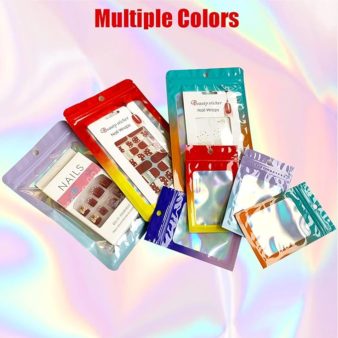 100 Pieces Resealable Mylar Bags, Smell Proof Bags with Clear Window for Food Storage Party Favor Packaging Small Business (Purple&Light Blue, 2.4×4)
