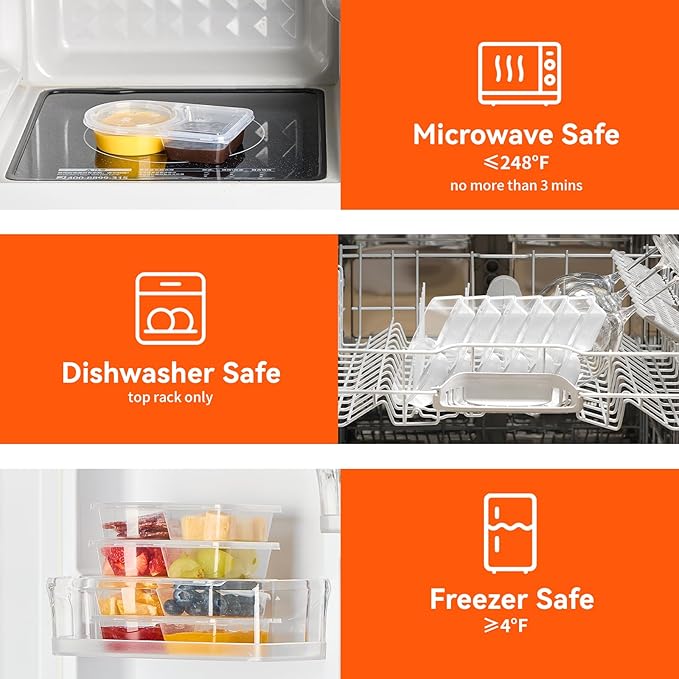 Qeirudu 40 Sets 6 oz Reusable Plastic Snack Containers, Double Compartment Condiment Containers with Lids for Meal Prep, Dipping Sauce, Portion Control, Travel Snack