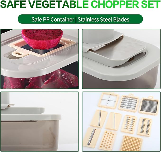 Vegetable Chopper with Container, Alligator Veggie Chopper Manual, Full-Set Vegetable Chopper, 9 in 1 Time-Saving Kitchen Gadgets, Verduras Picadora