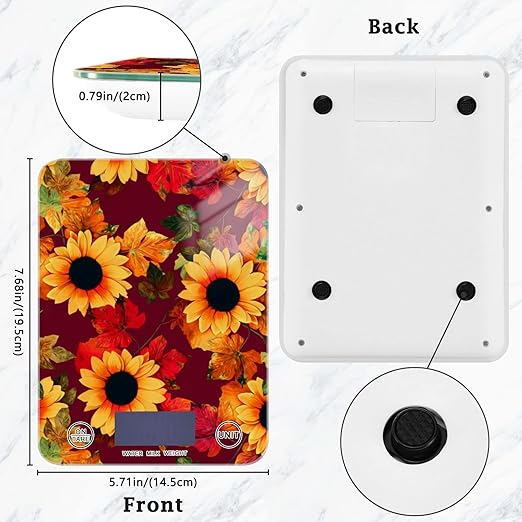 Food Scale Kitchen Digital Scale Food Ounces and Grams Dieting Baking Cooking Waterproof Glass Panels LCD Display,4 Units Scale Tare Function Sunflower