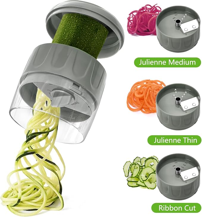 LHS Vegetable Chopper, Multifunctional Food Chopper, Pro Onion Chopper, Vegetable Slicer Dicer Cutter with 5 Blades, Veggie Chopper with Container, 3 in 1 Spiralizer Included(9-in-1,Grey)