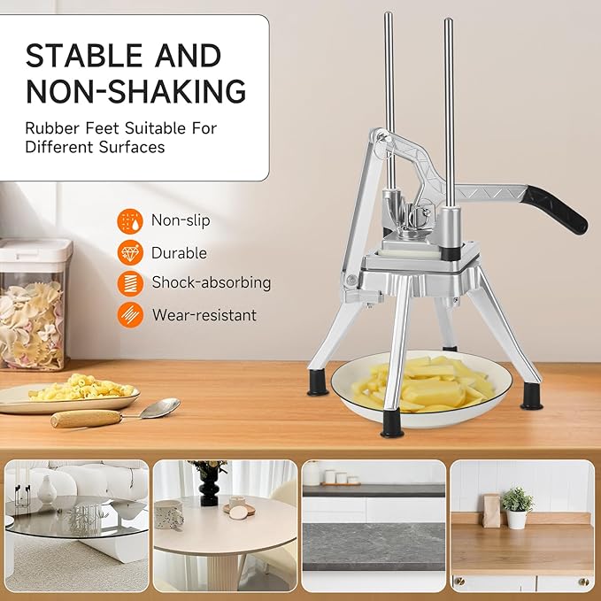 Commercial Vegetable Chopper, Stainless Steel French Fry Cutter Heavy Duty Potato Dicer Fruit Slicer for Restaurant Home Kitchen (1/2"+3/8"+1/4" Blades)