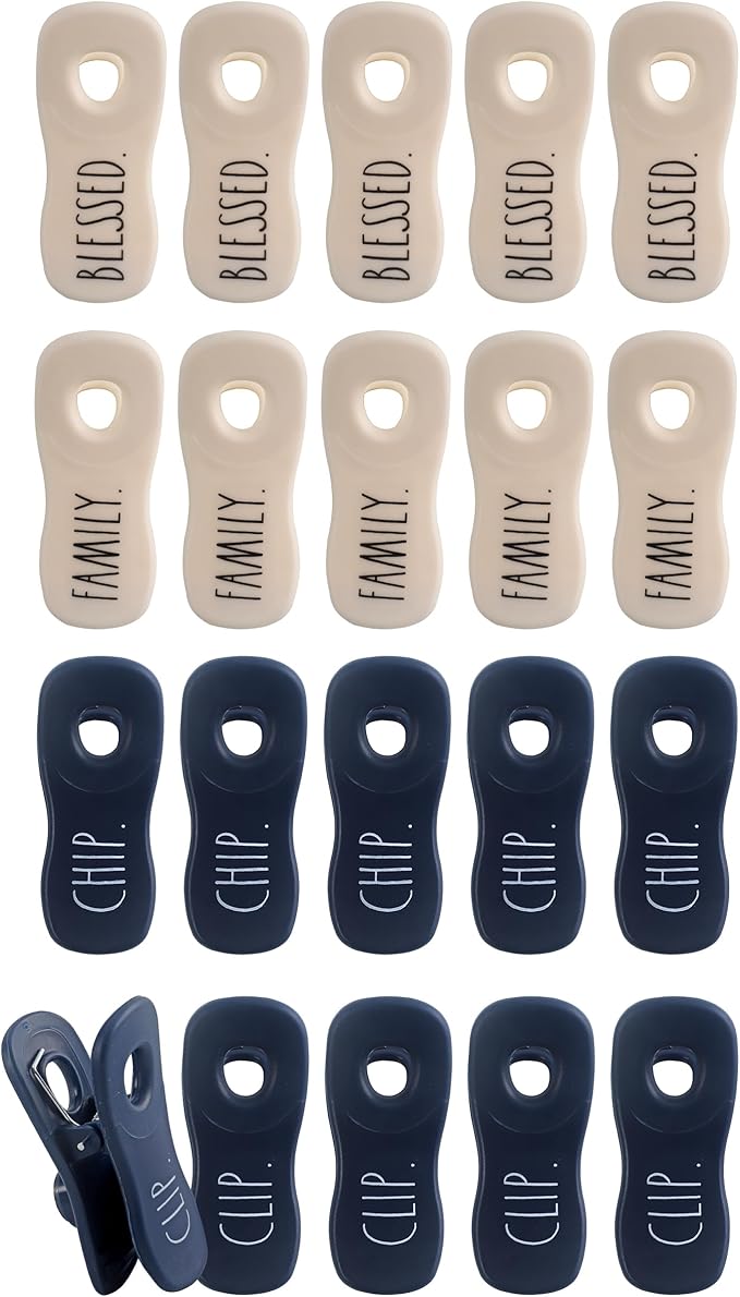 Rae Dunn Bag Clips with Magnet - Food Clips, Chip Clips, Bag Clips for Food Storage with Air Tight Seal Grip for Bread Bags, Snack Bags and Food Bags, Pack of 20, Blue