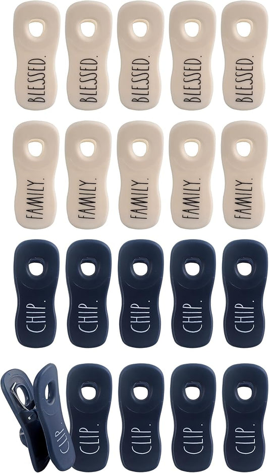 Rae Dunn Bag Clips with Magnet - Food Clips, Chip Clips, Bag Clips for Food Storage with Air Tight Seal Grip for Bread Bags, Snack Bags and Food Bags, Pack of 20, Blue