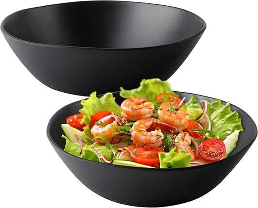 Melamine Large Salad Bowls, 12'' Unbreakable Serving Bowls for Salads, Fruits, Pasta Entertaining, Dinner Parties, Dishwasher Safe bowls, BPA-free, Set of 2, Matte black