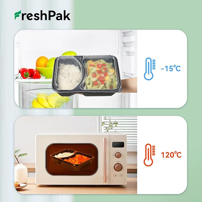 Meal Prep Container, 2-Compartment 40-Pack To Go Containers with Lids Reusable BPA Free Microwave and Freezer Safe Bento Boxes Ideal for Portion Control Food Storage(40oz)