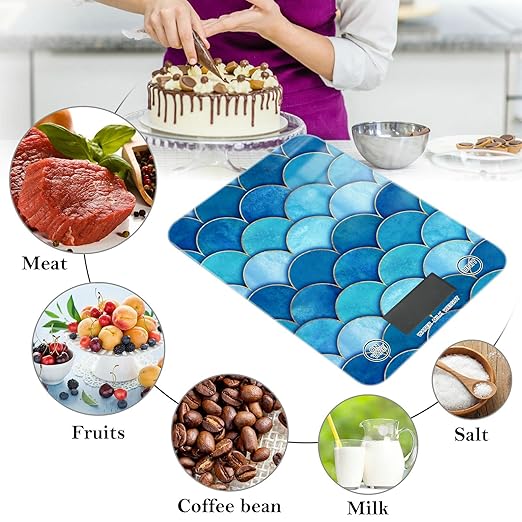 Food Scale Kitchen Digital Scale Food Ounces and Grams Dieting Baking Cooking Waterproof Glass Panels LCD Display,4 Units Scale Tare Function Ripple