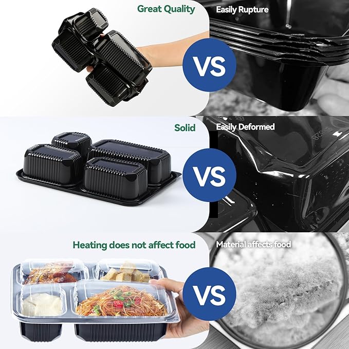 Meal Prep Container, 4 Compartment 40 Pack 34oz - Reusable Bento Boxes for Food Storage and Portion Control - To Go Containers for Meal Planning - BPA Free Microwave and Freezer Safe