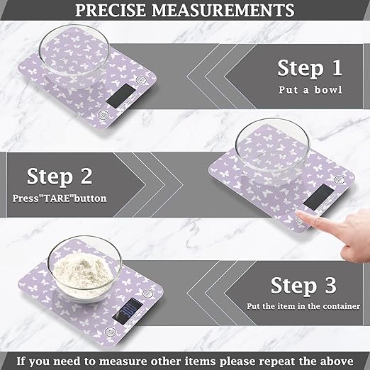 Food Scale Kitchen Scale for Baking Cooking Digital Food Weighing Measuring Scale Small Waterproof Electric Food Scale Purple Butterfly