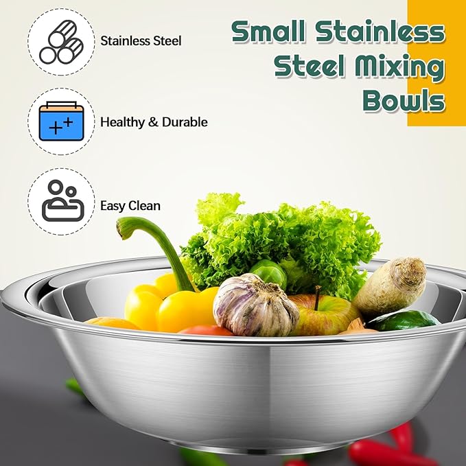 Tioncy 20 Pack Small Stainless Steel Bowls 6.3 Inch Wide Prep Bowls Stainless Steel Mixing Bowls Set for Kitchen Meal Prep Cooking Serving Baking