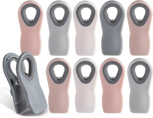 COOK WITH COLOR Bag Clips with Magnet- Food Clips for Snack and Bread Bags (Pink and Grey, Pack of 10)