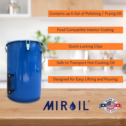 MirOil 30L 6-Gallon Oil Disposal Caddy, Fryer Grease Bucket with Lid Lock & Lock Clips, Frying Oil Disposal Storage Container, Food Safe Interior Coating, Deep Fryers Grease Container for Restaurants