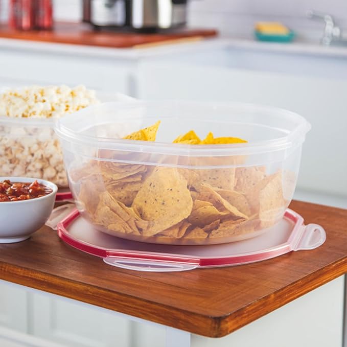Sterilite Ultra-Seal 8.1 Qt Bowl, Large Airtight Food Storage Container, Latching Lid, Microwave and Dishwasher Safe, Clear With Red Gasket, 4-Pack