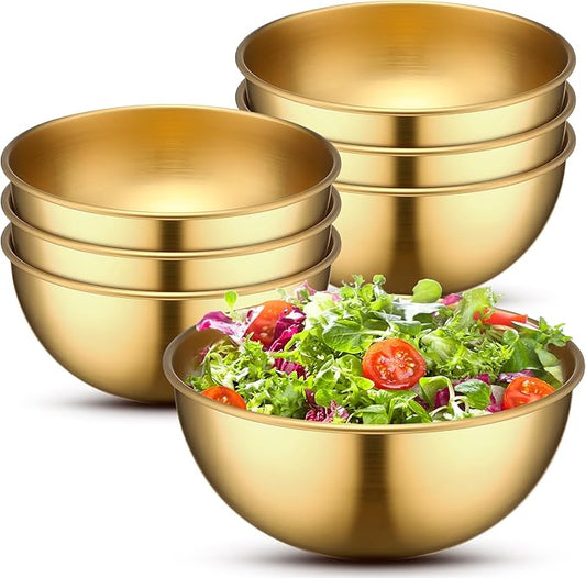 Nuogo 10 Pcs Stainless Steel Gold Mixing Bowls Gold Esthetician Bowls for Wedding Party 4th of July Baking Prepping Serving Facial Food Salad Fruit Snack Soup Cereal (4.7 Inch)