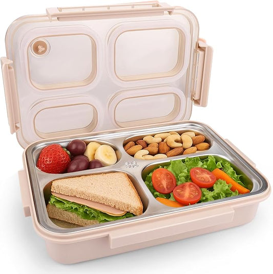 Mity rain Stainless Steel Bento Box for Kids & Adults - 4 Compartments Lunch Box Kids, BPA-Free Leakproof Food Container, Durable & Dishwasher Safe for School/Office/Travel, 1000ml