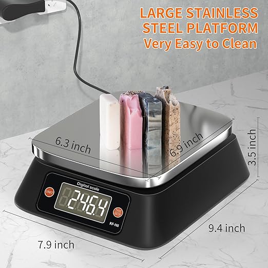 Kitchen Scales Digital Weight Grams and Ounces, YONCON KF-H8U Food Scale for Bakers, Candle and Soap Making, Baking Scale with Stainless Steel Large Platform, 22lb, 3*AA Batteries and AC Power Adapter