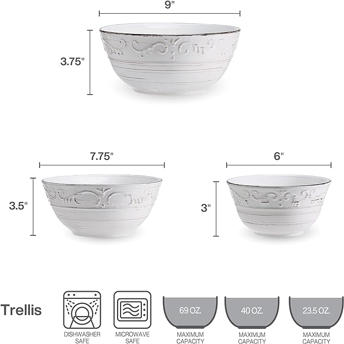 Pfaltzgraff Trellis Serving Bowls, Set of 3, White