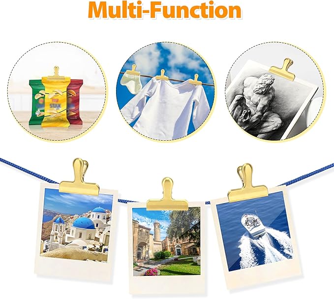 Pack of 8 Heavy Duty Metal Bag Clips, Stainless Steel, Tightly Seals Chip, Coffee, Bread or Cereal Bags to Keep Food Fresh, for Home, Kitchen, Office, Pantry, Camping (Gold)